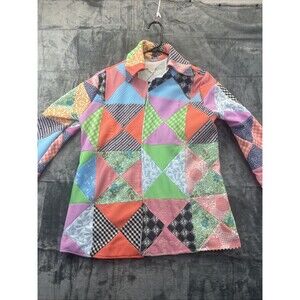 Quilted Patchwork Quarter Square Triangle Jacket Handmade Cardigan S M